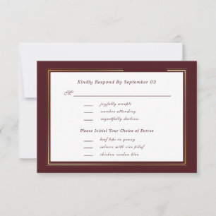 Minimal Dark Burgundy Gold Menu Selection RSVP 