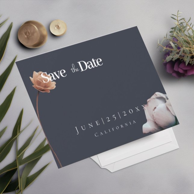 Minimal dark dusty blueFlat Save The Date Card (Creator Uploaded)