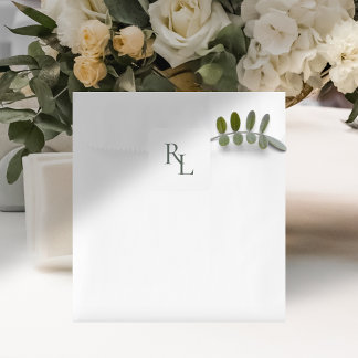Minimal Dark Forest Green Wedding Couple Initials Square Sticker