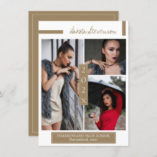 Minimal Dark Gold and White Graduation Photo Invitation