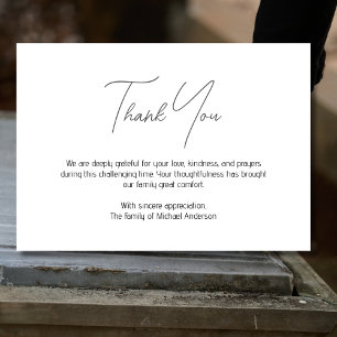 Minimal Dark Grey Traditional Sympathy Funeral Thank You Card