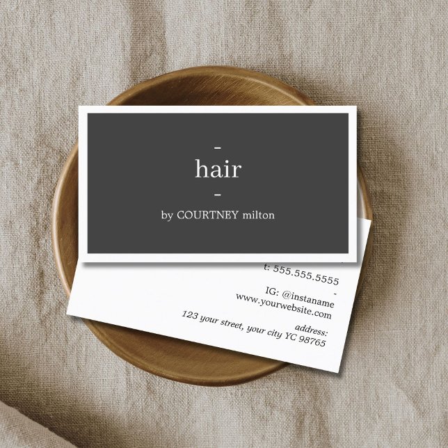 Minimal Dark Grey White Hairstylist  Business Card (Creator Uploaded)