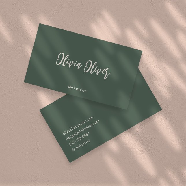Minimal Dark Sage Script Calligraphy Chic Modern Business Card (Creator Uploaded)