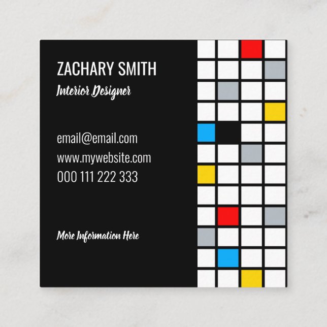Minimal De Stijl Retro Mosaic Colour Composition Square Business Card (Back)
