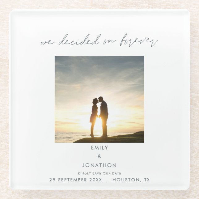 Minimal Decided on Forever Photo Script Glass Coaster (Front)