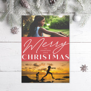 Minimal Deco Simple Red Photo Holiday Card