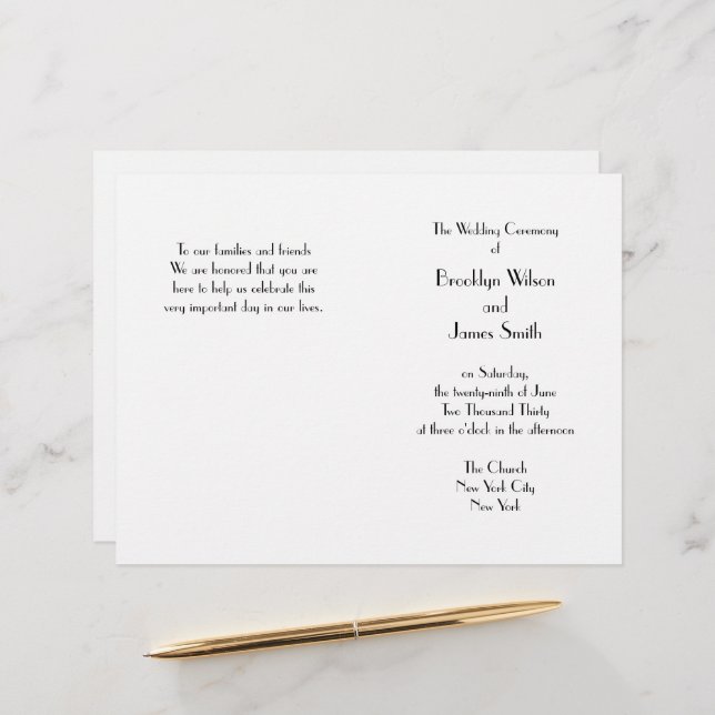 Minimal Deco White Wedding Program (Front/Back In Situ)