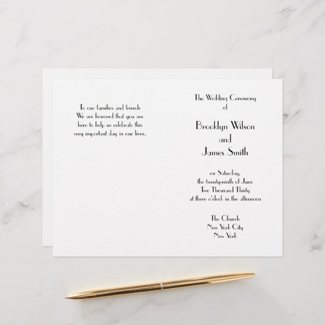 Minimal Deco White Wedding Programs (Front/Back In Situ)