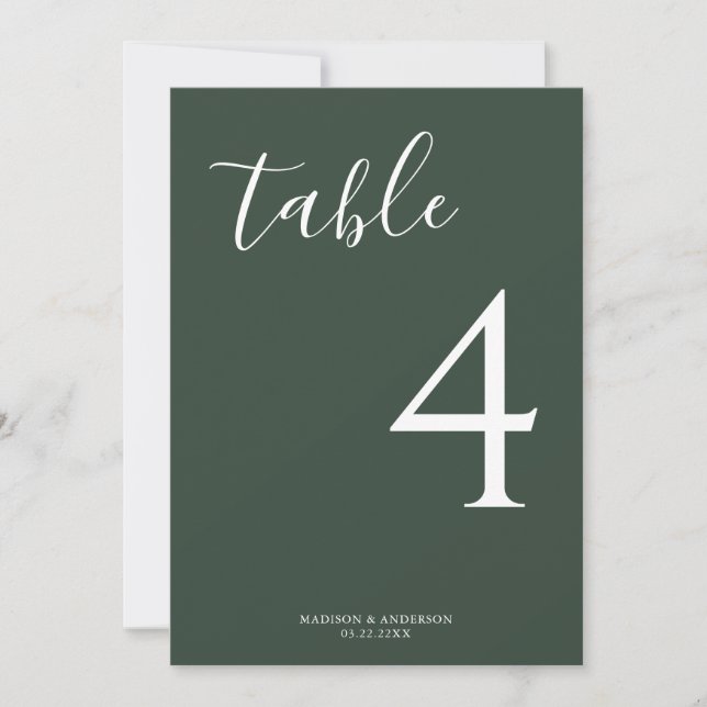 Minimal Deep Green Script Wedding Table Number (Front)