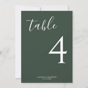 Minimal Deep Green Script Wedding Table Number