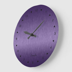 Minimal Deep Purple Metallic Texture Large Clock