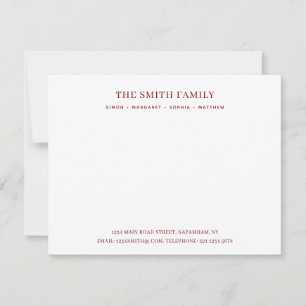 Minimal Deep Red Family Name Stationery Card
