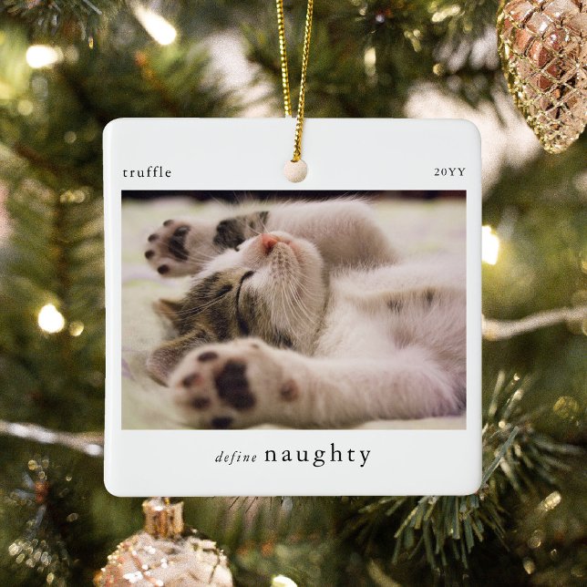 Minimal Define Naughty Pet Photo Keepsake Ceramic Ornament (Creator Uploaded)