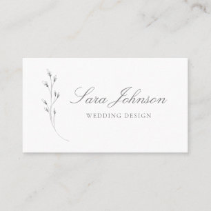 Minimal Delicate Fine Art Floral White Grey Business Card