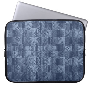 Minimal Denim Abstract Memphis Patchwork Laptop Sleeve
