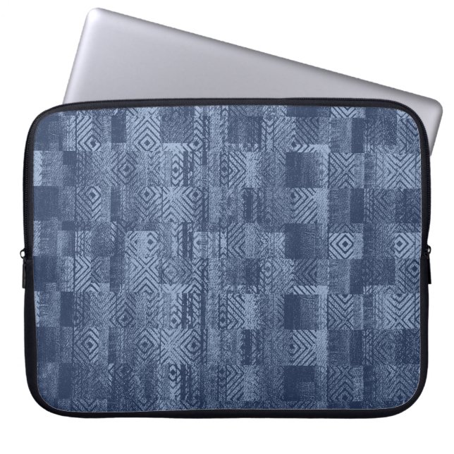 Minimal Denim Abstract Memphis Patchwork Laptop Sleeve (Front)