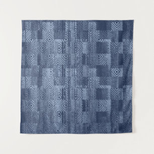 Minimal Denim Abstract Memphis Patchwork Tapestry