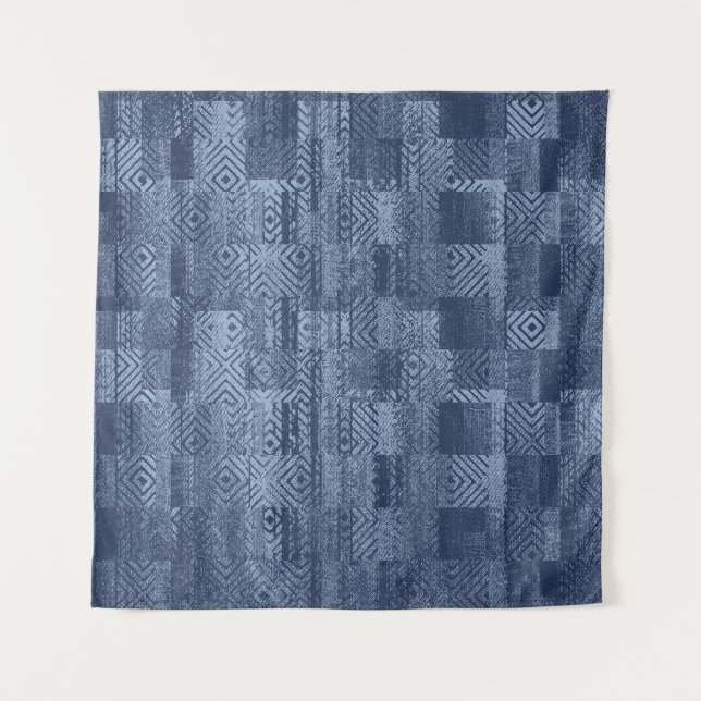 Minimal Denim Abstract Memphis Patchwork Tapestry (Front)