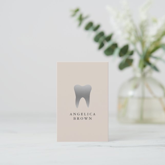 Minimal Dental Business Card – Silver Tooth Design (Standing Front)