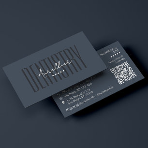 Minimal Dentist Charcoal Blue Dental Clinic Business Card