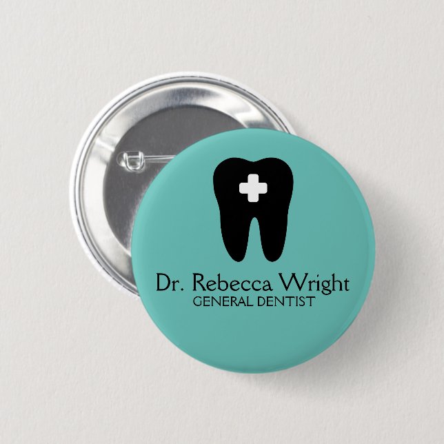 Minimal Dentist Logo Light Teal Dental Office 6 Cm Round Badge (Front & Back)