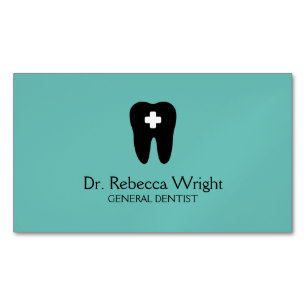 Minimal Dentist Logo Light Teal Dental Office Magnetic Business Card