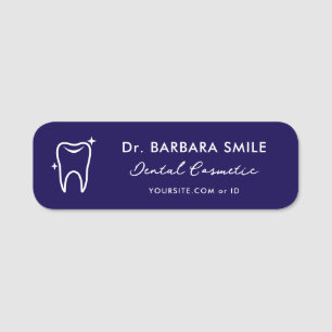 Minimal Dentist Tooth Dark Blue Dental Assistant Name Tag