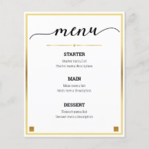 Minimal Design Gold Border Wedding Event Menu