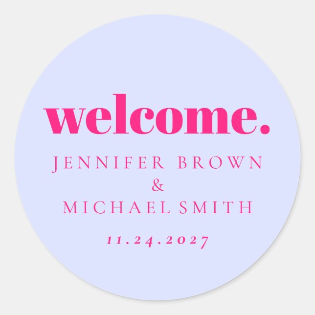 Minimal Design Lilac Pink  Welcome Classic Round Sticker (Front)