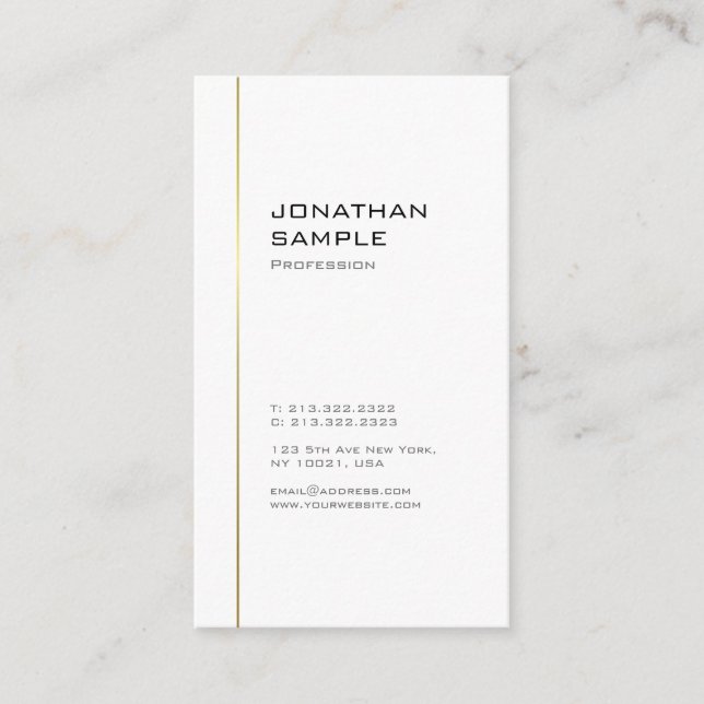 Minimal Design Modern Trendy Cool Gold White Business Card (Front)