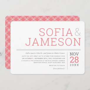 MINIMAL DESIGN simple modern type grey coral pink Invitation