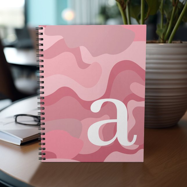 Minimal Design with Huge Modern Monogram pink line Notebook (Personalized notebook with custom text - add your name and other options)