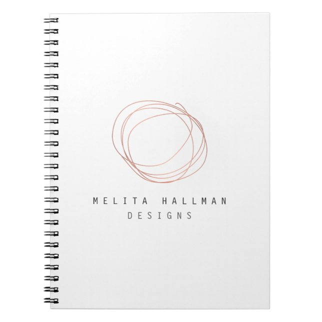 Minimal Designer Scribble Logo in Rose Gold Notebook (Front)