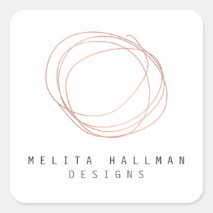 Minimal Designer Scribble Logo in Rose Gold Square Sticker