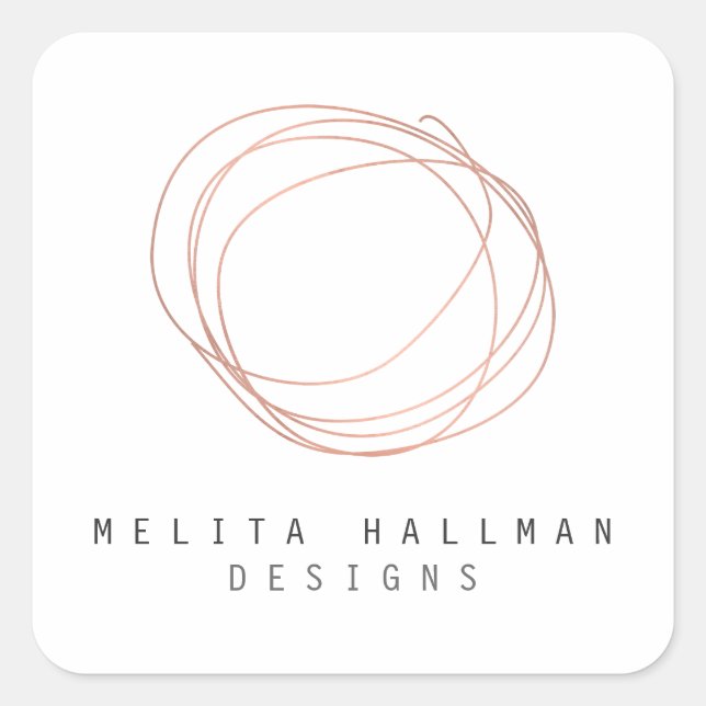 Minimal Designer Scribble Logo in Rose Gold Square Sticker (Front)