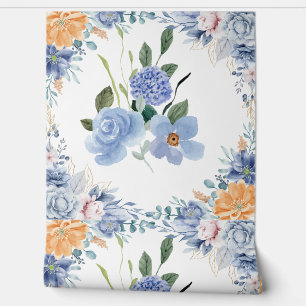 Minimal Desing Blue Colour Floral Wallpaper