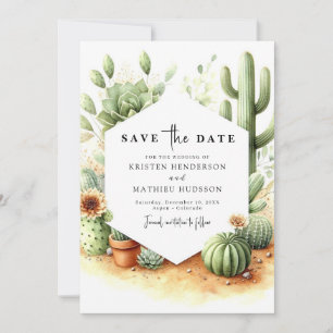 Minimal Digital Cactus Wedding Save The Date