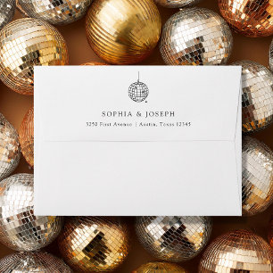Minimal Disco Ball Black and White Wedding Envelope