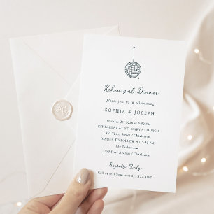 Minimal Disco Ball   Rehearsal Dinner Invitation