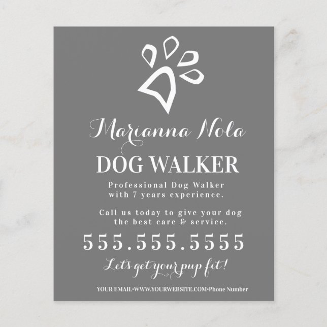 Minimal Dog Walker Walking Business Services Flyer (Front)