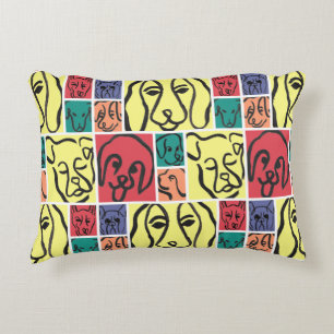 Minimal Dogs Line Art Collage Decorative Cushion