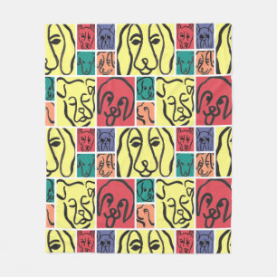 Minimal Dogs Line Art Collage Fleece Blanket