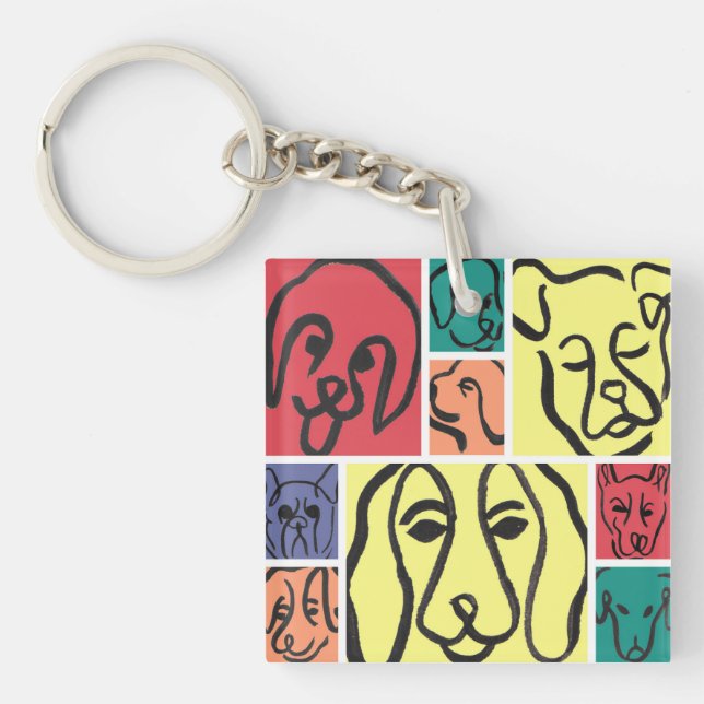 Minimal Dogs Line Art Collage Key Ring (Front)