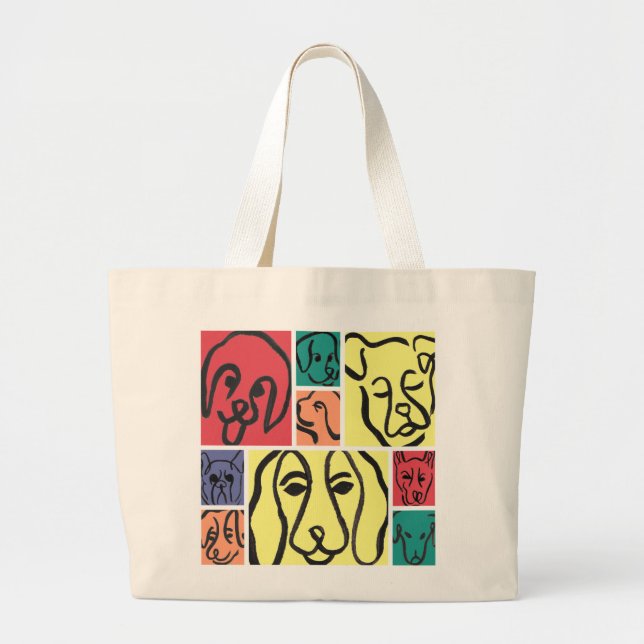 Minimal Dogs Line Art Collage Large Tote Bag (Front)