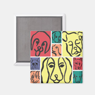 Minimal Dogs Line Art Collage Magnet