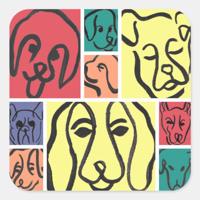 Minimal Dogs Line Art Collage Square Sticker (Front)