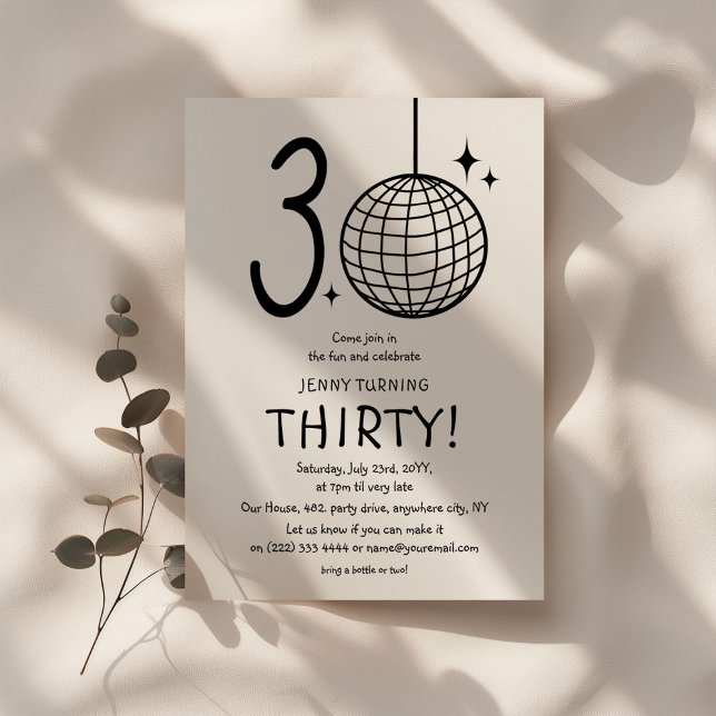 Minimal Doodle 30th Disco Ball Birthday  Invitation (Creator Uploaded)