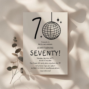 Minimal Doodle 70th Disco Ball Birthday  Invitation