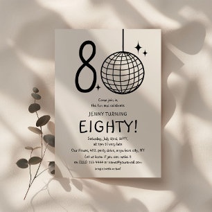 Minimal Doodle 80th Disco Ball Birthday  Invitation