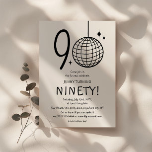 Minimal Doodle 90th Disco Ball Birthday  Invitation